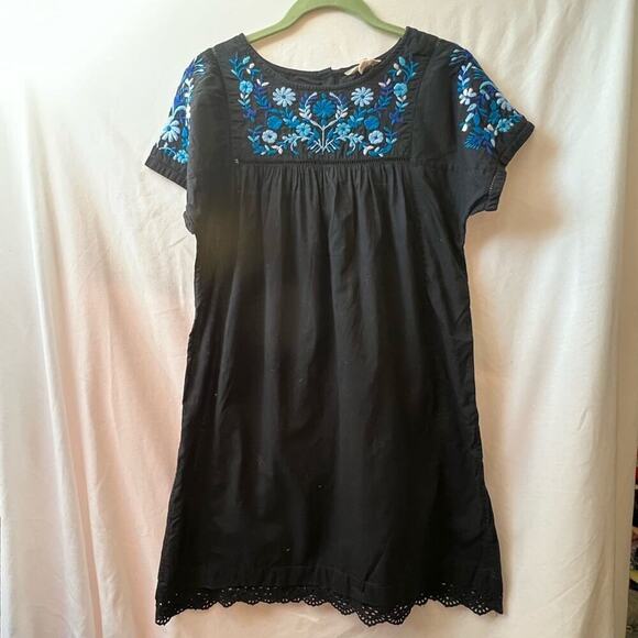 Rebecca Taylor Black/Blue Garden Floral Embroidered Short Sleeve Dress Sz 6 - Picture 8 of 9